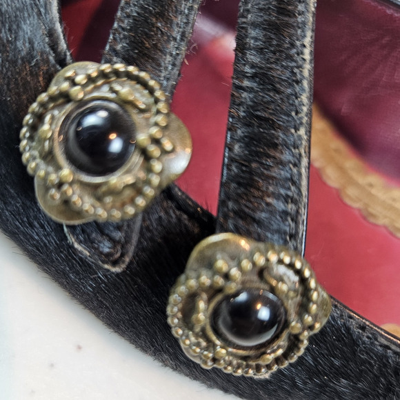 Vintage J Vincent Kitten Heel Shoe Black Calf Hair Womens 6.5 Medallion Dressy - Picture 16 of 16